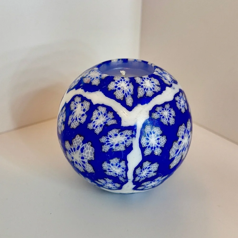 Vintage Millefiori Snowflakes Stained Glass Glow Ball Candle